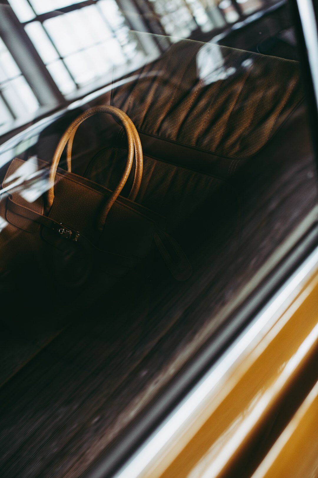 luxury handbag on table