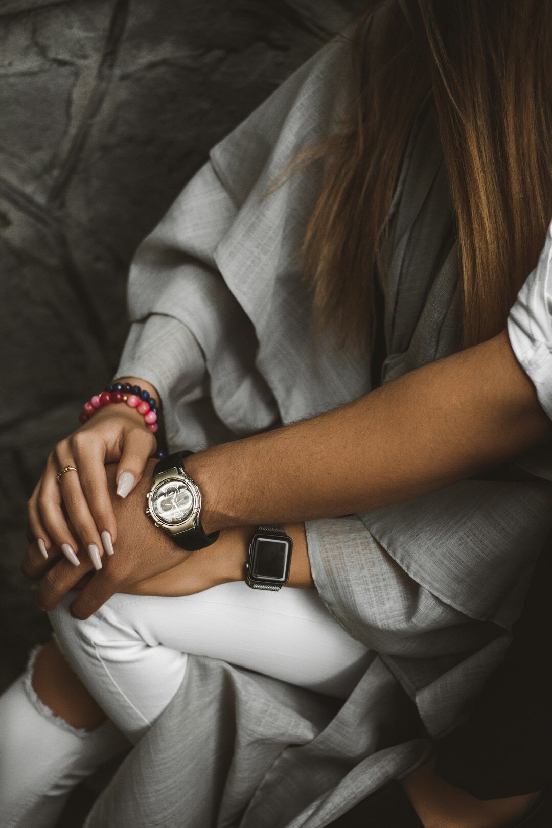 elegant woman wearing luxury watch